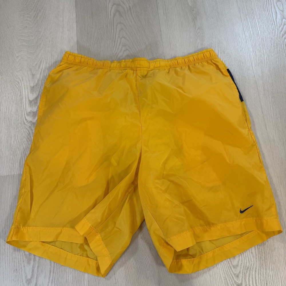Vtg Nike Swim Trunks Mens Yellow Mesh Lined Shorts Large